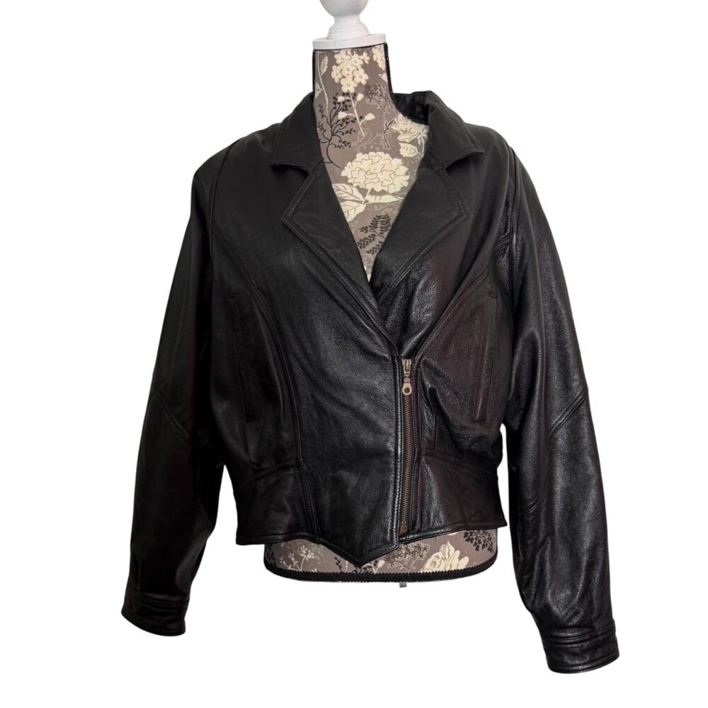 Leather Limited Black Leather Moto Jacket Quilted Lined Thermolite Womens XL